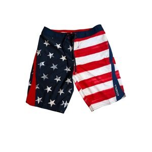 O'Neill Superfreak Board Shorts Mens 30 Blue Red White Excellent American Flag